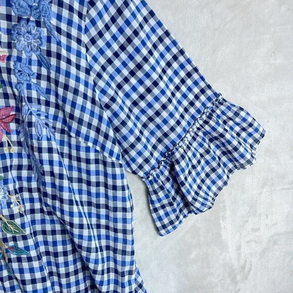 Johnny Was Workshop Taryn Runic 3X Gingham Embroidered Ruffle Cottagecore *FLAW* - Picture 7 of 13